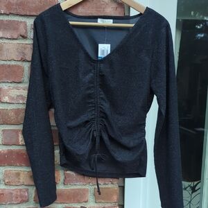 Ultra Flirt Black Glitter Ruched Top NEW Tags XL NWT New Glam goth